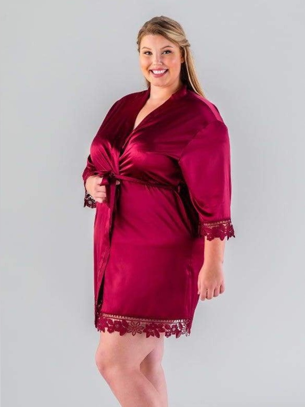 Plus Size Satin Lace-Trim Robe